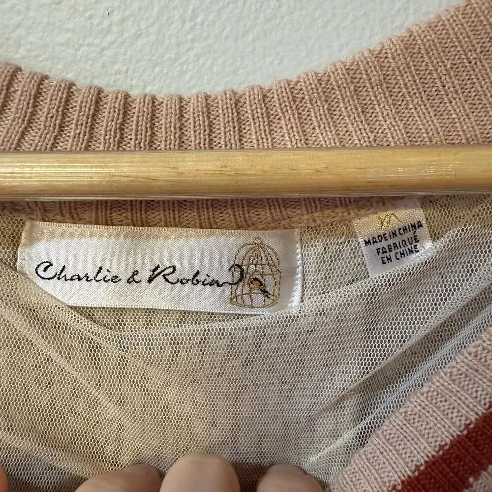 Charlie & Robin Anthropologie Wool Blend Romantic Boho Tiered Tulle Cardigan M